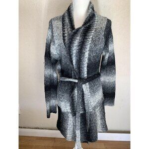 BRITTANY Black Wool Blend Belted Cardigan Knit Sweater E1